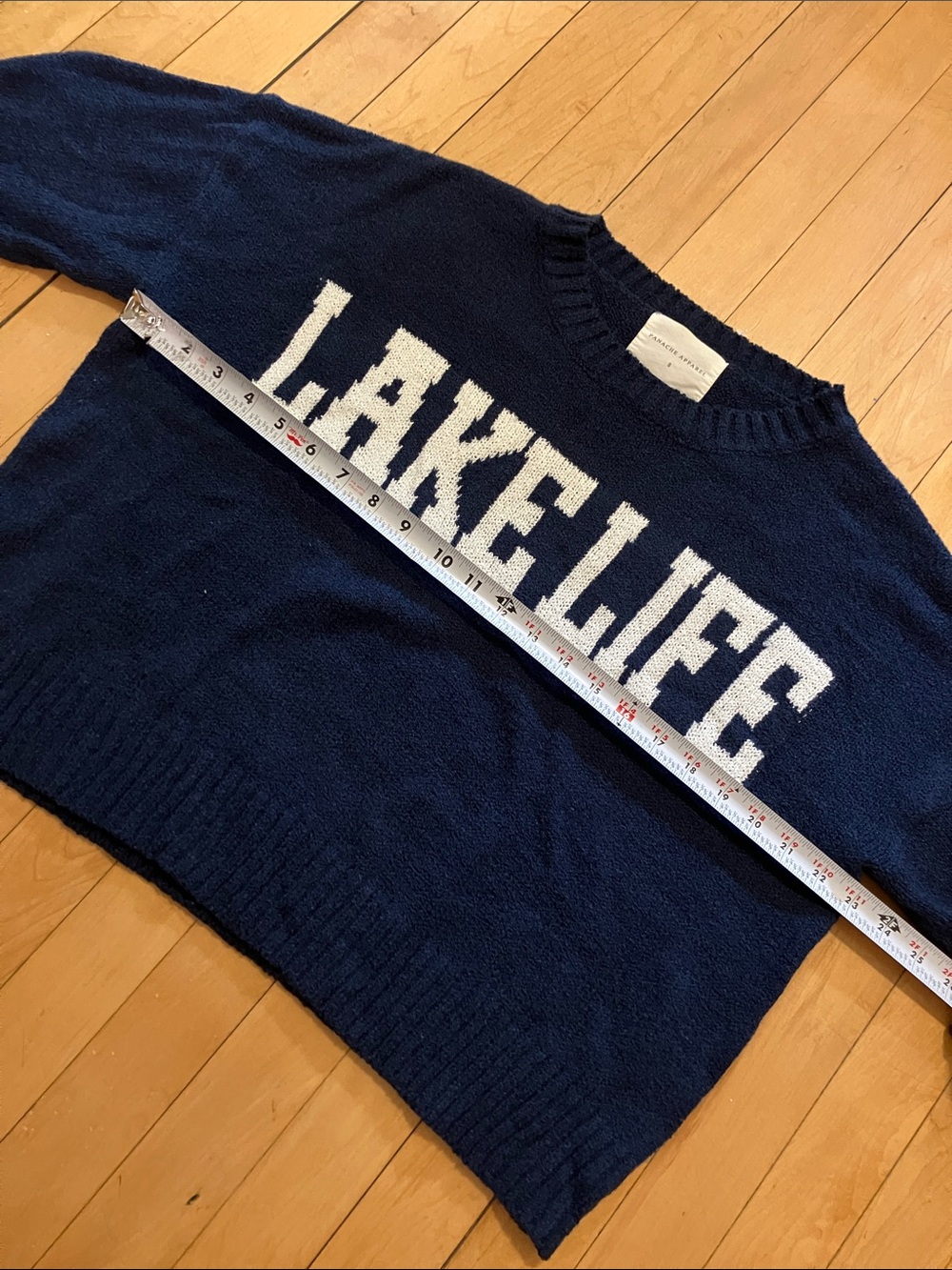 Panache Apparel Lake Life Navy Blue Statement Sweater Size Small - Picture 6 of 7